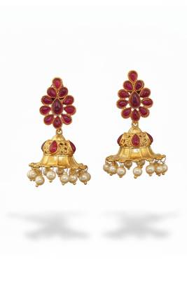 Rani designer fancy stylish antique stones clustered pearl jhumka earrings for women & girls 1