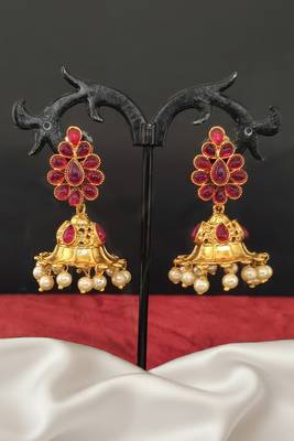 Rani designer fancy stylish antique stones clustered pearl jhumka earrings for women & girls 2
