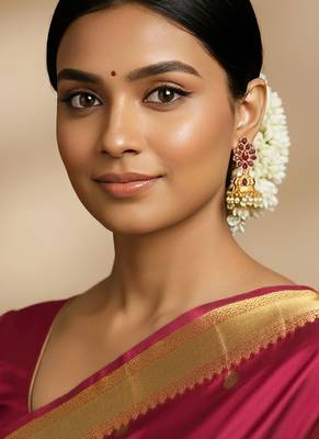 Rani designer fancy stylish antique stones clustered pearl jhumka earrings for women & girls 3