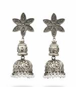 Oxidised silver flower design jhumka earrings for women | antique oxidised jewelry