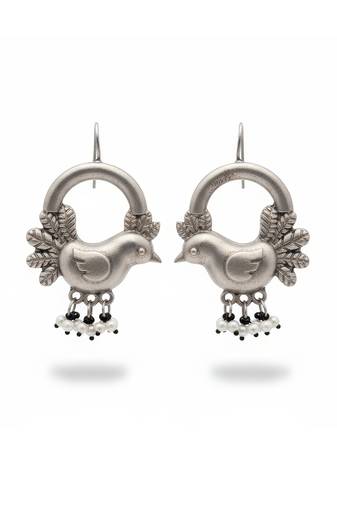 Oxidised silver flower design jhumka earrings for women | antique style oxidised jewelry