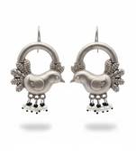 Oxidised silver flower design jhumka earrings for women | antique style oxidised jewelry