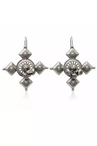 Oxidised silver fancy design earrings for women | antique style oxidised jewelry