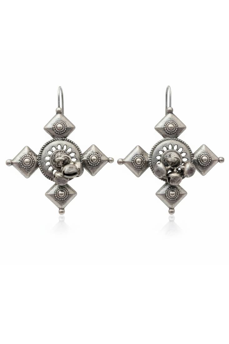 Oxidised silver fancy design earrings for women | antique style oxidised jewelry