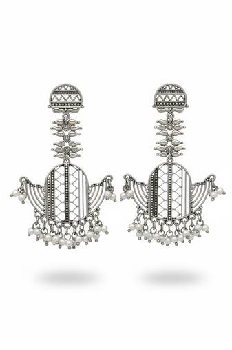 Oxcid designer fancy style party wear beautiful oxidised silver polish long earrings for women & girls