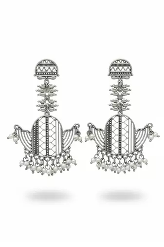 Oxcid designer fancy style party wear beautiful oxidised silver polish long earrings for women & girls
