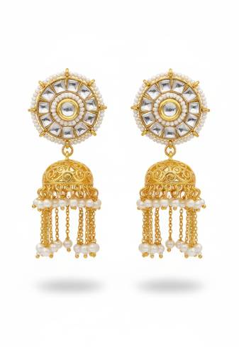 Whitekundan high gold polish full stone party wear earrings for women & girls