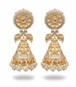 Gray clustered pearl high gold polish meenakari jhumka style long earrings for women & girls
