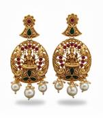 Ruby green god laxmi design clustered pearl high gold polish temple earrings for women & girls