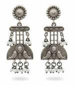 Pearl fancy style oxidised silver polish long earrings for women & girls