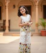 Offwhite soft kora cotton thread embroidered work co-ord set