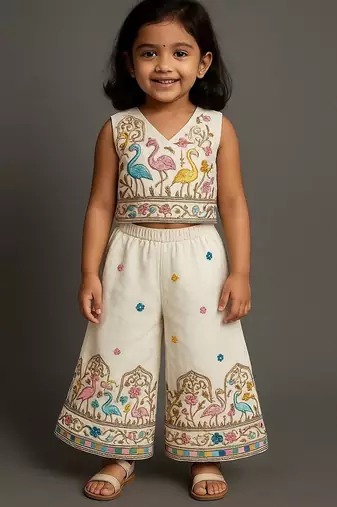 Offwhite soft kora cotton thread embroidered work co-ord set