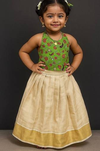  soft kerala silk with zari weaving pattu pavadai set