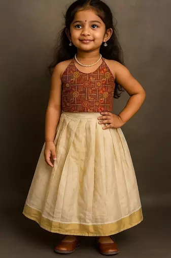 Mustard soft kerala silk with zari weaving pavadai set
