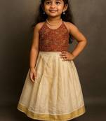 Mustard soft kerala silk with zari weaving pavadai set