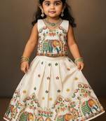 Offwhite soft kora cotton thread embroidered work pattu langa set