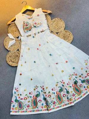 Offwhite soft kora cotton thread embroidered pavadai set 2