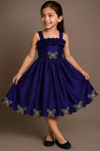 Navyblue soft space silk with diamond and panel work gown