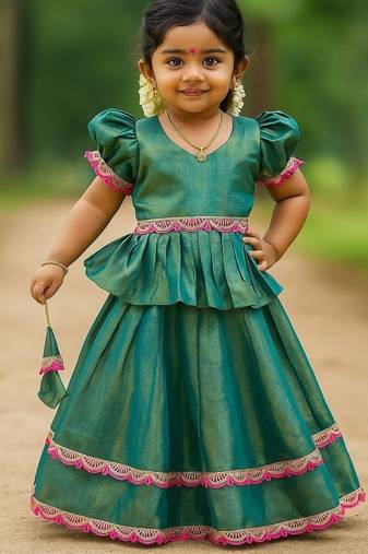 Seagreen soft silk zari weaving and jacquard pattu pavadai set