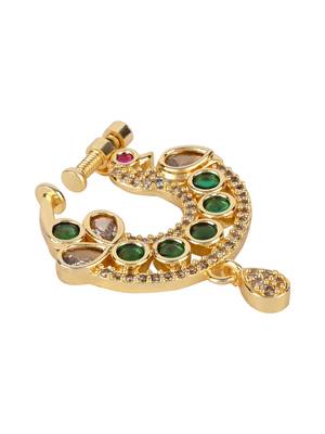 Peacock design cz american diamond non-piercing screw press nose pin/nath clip on for women 2