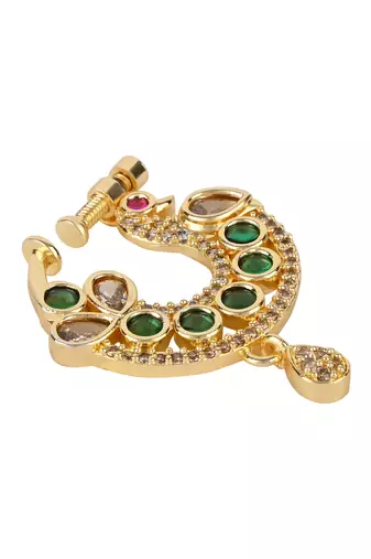 Peacock design cz american diamond non-piercing screw press nose pin/nath clip on for women