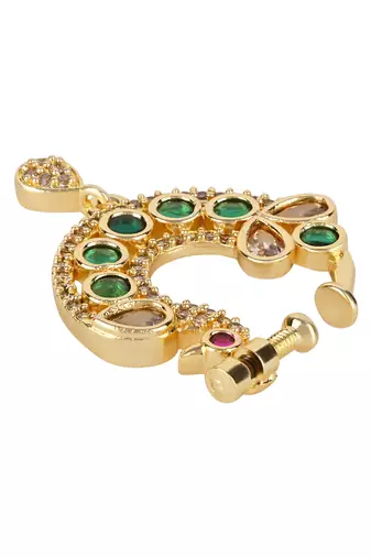 Peacock design cz american diamond non-piercing screw press nose pin/nath clip on for women