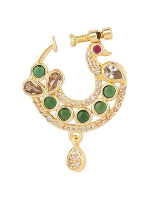 Peacock design cz american diamond non-piercing screw press nose pin/nath clip on for women 4