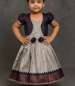 Grey soft silk pure zari weaving pavadai set jacket style