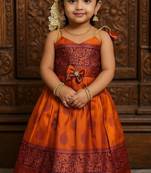 Orange soft silk pure zari weaving pattu langa gown