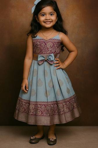 Skyblue soft silk pure zari weaving pavadai gown