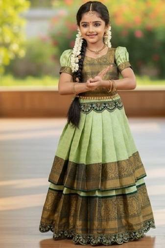 light green soft silk pattu pavadai set