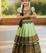 light green soft silk pattu pavadai set