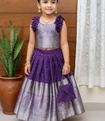 Purple soft organza zari weaving pavadai set