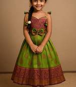 Green soft silk pure zari weaving pavadai gown