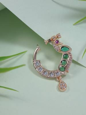 Peacock design cz american diamond non-piercing screw press nose pin/nath clip on for women 1