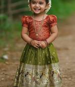 Mehendi soft silk pure zari pattu pavadai set