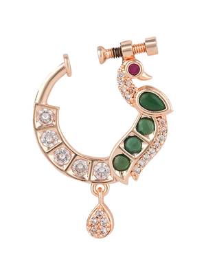 Peacock design cz american diamond non-piercing screw press nose pin/nath clip on for women 2