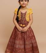 Maroon silk pure zari weaving koti style pavadai gown