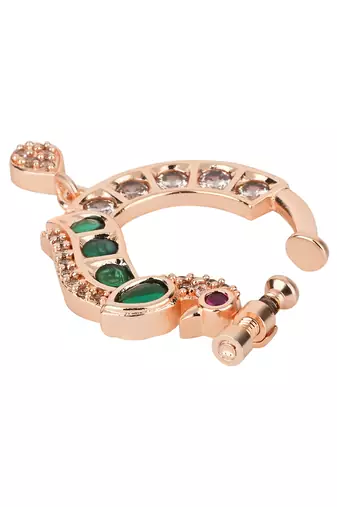 Peacock design cz american diamond non-piercing screw press nose pin/nath clip on for women