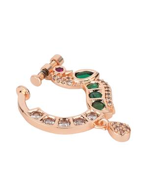 Peacock design cz american diamond non-piercing screw press nose pin/nath clip on for women 4