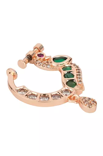 Peacock design cz american diamond non-piercing screw press nose pin/nath clip on for women