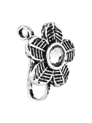 Navratri ethnic silver plated floral shaped clip on non piercing pressing type nose pin, nose ring stud for women 1