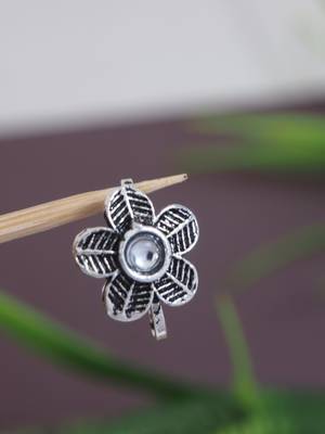 Navratri ethnic silver plated floral shaped clip on non piercing pressing type nose pin, nose ring stud for women 2