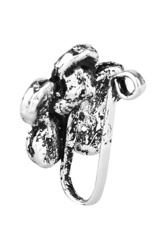 Navratri ethnic silver plated floral shaped clip on non piercing pressing type nose pin, nose ring stud for women