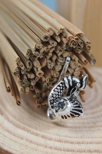 Navratri ethnic silver plated peacock design clip on non piercing pressing type nose pin, nose ring stud for women