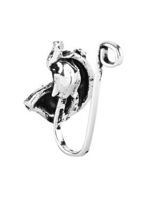 Navratri ethnic silver plated peacock design clip on non piercing pressing type nose pin, nose ring stud for women 4