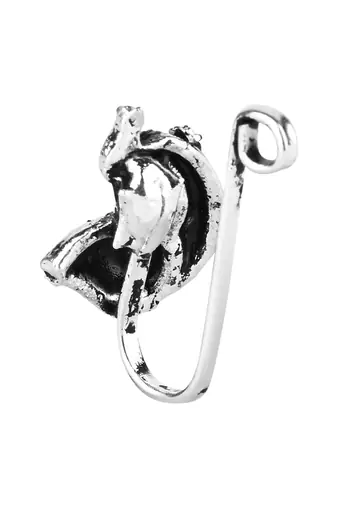 Navratri ethnic silver plated peacock design clip on non piercing pressing type nose pin, nose ring stud for women