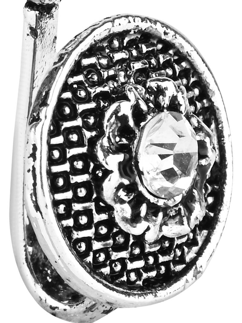 Navratri ethnic silver plated floral design clip on non piercing pressing type nose pin, nose ring stud for women