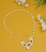 Ethnic bridal nose ring/nath without piercing with pearl chain encased with pearl stone for women