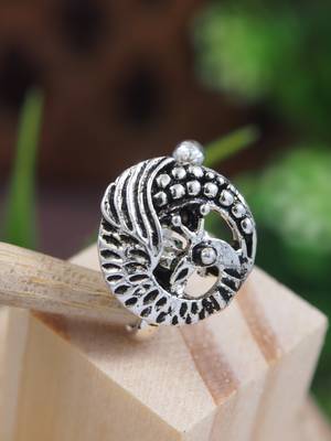 Navratri ethnic silver plated peacock design clip on non piercing pressing type nose pin, nose ring stud for women 1